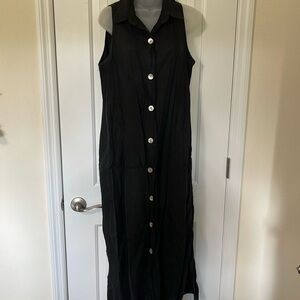 Robert Krugman Black Sleeveless Collared Line Dress. Size Large.